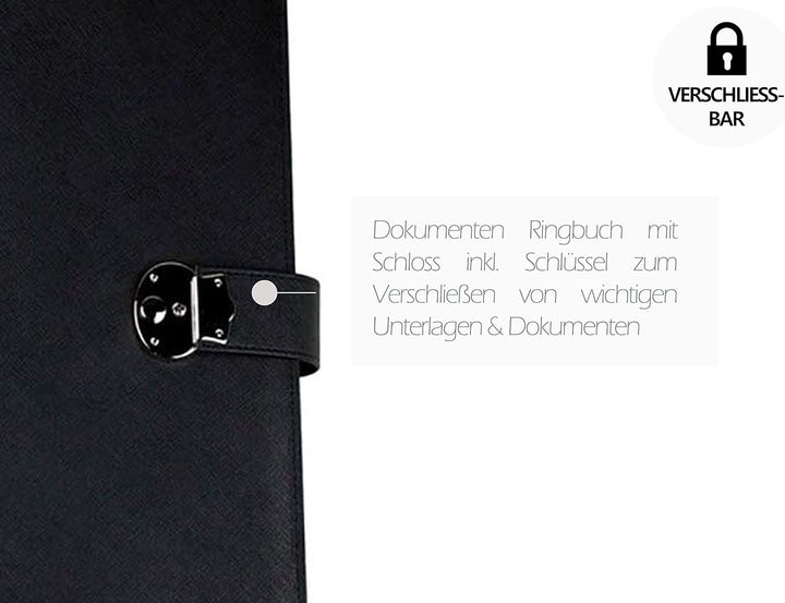 DELMON VARONE - Personalisierbare Dokumentenmappe DIN A4 mit Schloss & Schlüssel inkl. 3 Klarsichthü