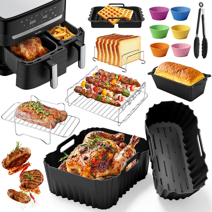 Heissluftfritteuse Zubehör für Tefal Ey9018 Dual Easy Fry 8,3L(5,2+3,1L), Airfryer Silikonform Zubeh