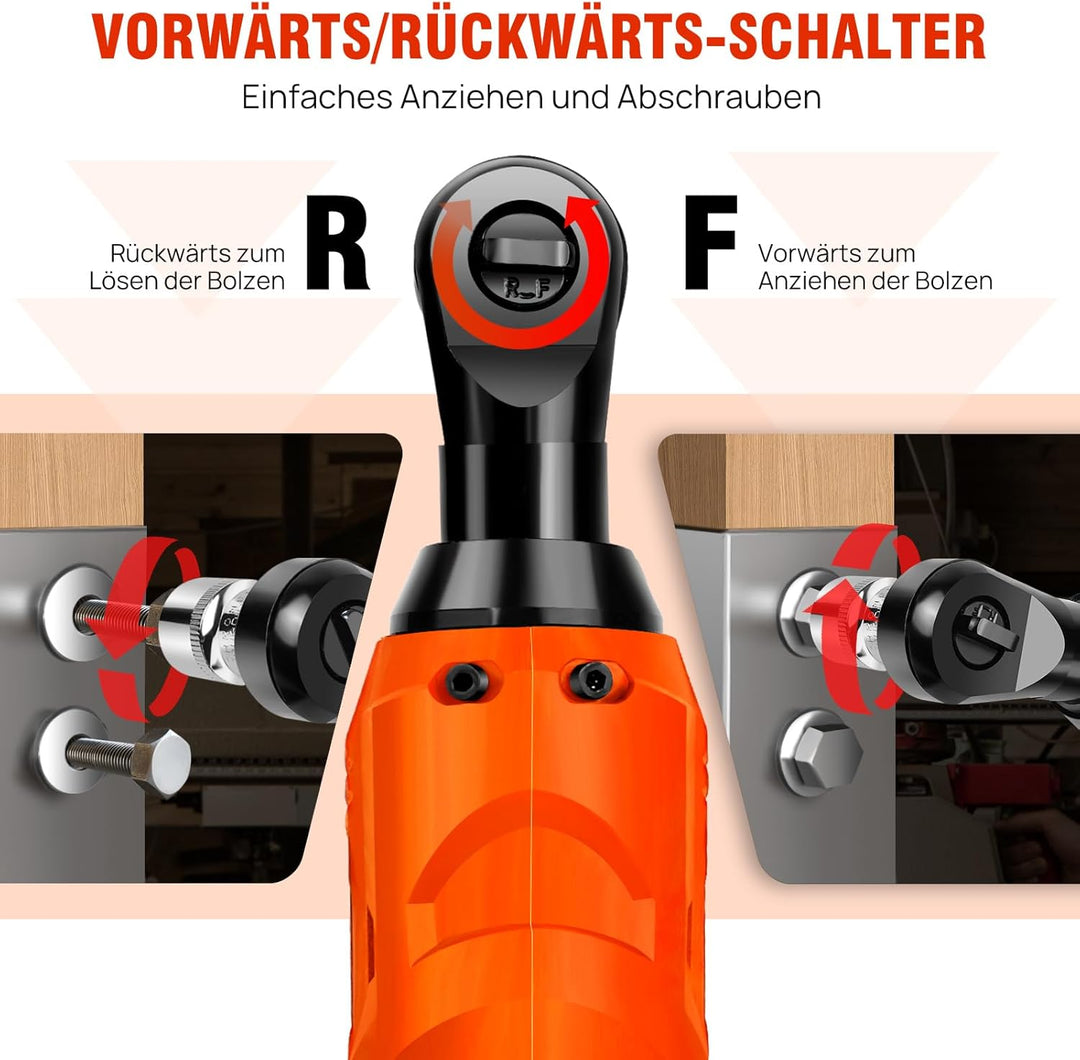 12V Akku Ratschenschlüsse 3/8 Zoll, 40Nm Elektrischer Ratschenschlüssel 2 x 1500mAh Akku, 7 Steckdos