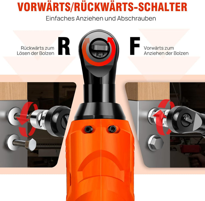12V Akku Ratschenschlüsse 3/8 Zoll, 40Nm Elektrischer Ratschenschlüssel 2 x 1500mAh Akku, 7 Steckdos