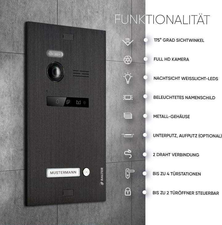 Balter EVO-HD Video Türsprechanlage, Video Türklingel mit Kamera, 1 Familienhaus Klingel, 7 Zoll HD