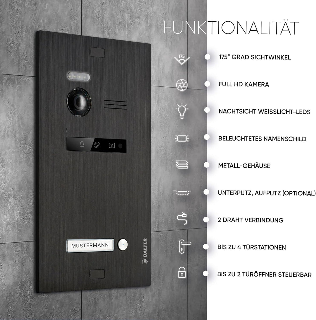 Balter EVO-HD Video Türsprechanlage, Video Türklingel mit Kamera, 1 Familienhaus Klingel, 2X 7 Zoll