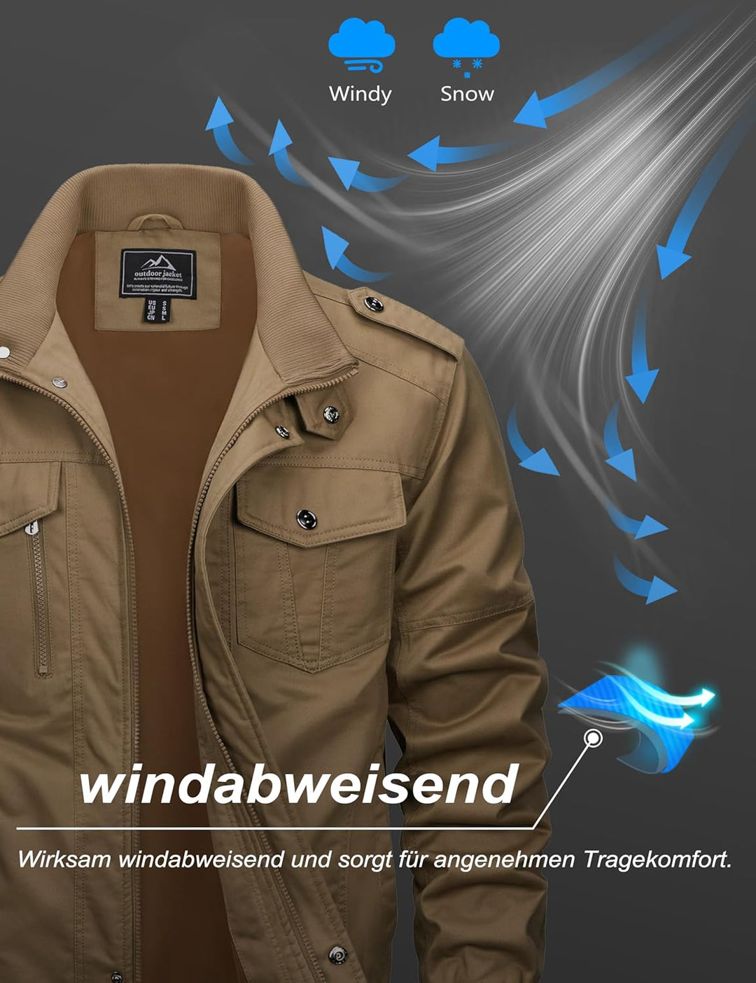 MAGCOMSEN Herren Übergangsjacke Cargo Outdoorjacke Winddicht Frühling Jacke Militär Armee Fliegerjac