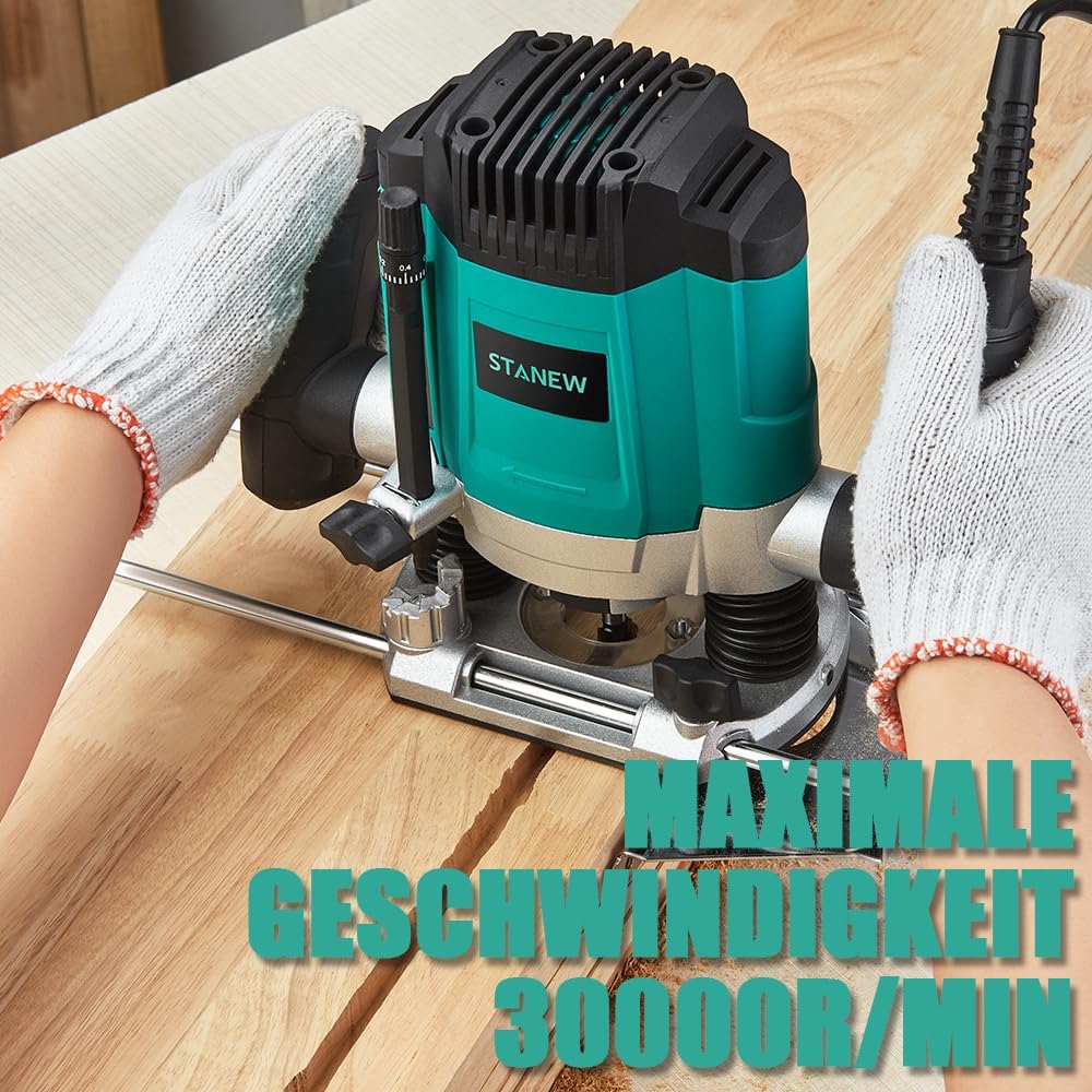 STANEW Oberfräse (1200 W, 6 Geschwindigkeiten 16000-30000 U/min, Ø 6 und 8 mm), Professional Vertica