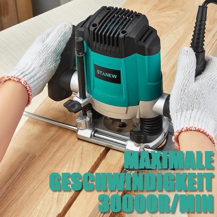 STANEW Oberfräse (1200 W, 6 Geschwindigkeiten 16000-30000 U/min, Ø 6 und 8 mm), Professional Vertica