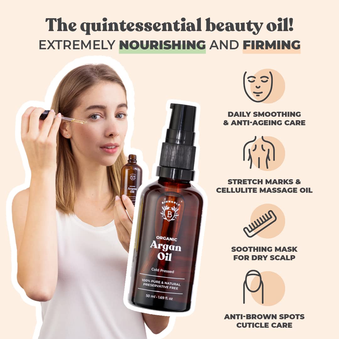 Bionoble Rizinusöl Bio 50ml & Arganöl Bio 50ml - 100% Rein, Natürlich und Kaltgepresst - Gesicht, Kö