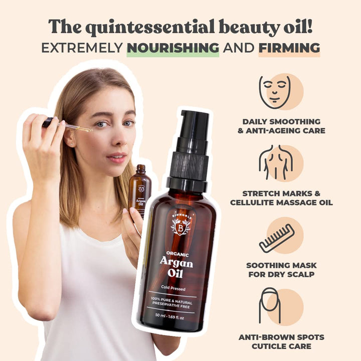 Bionoble Rizinusöl Bio 50ml & Arganöl Bio 50ml - 100% Rein, Natürlich und Kaltgepresst - Gesicht, Kö