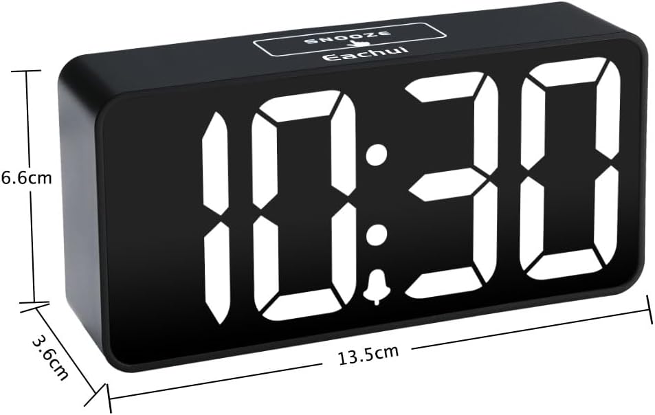 Eachui LED Wecker Digital mit USB-Ladeanschluss, Grosse Ziffern Display, Helligkeit und Lautstärke R