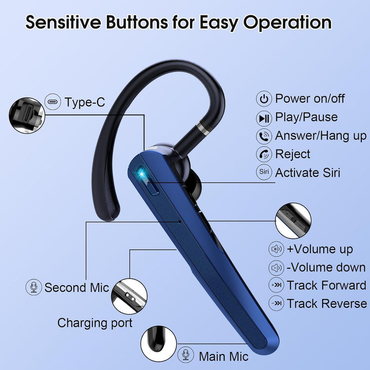 Atheewon V5.3 Bluetooth Headset, Headset Kabellos Freisprech mit ENC Dual Geräuschunterdrückung Mic,