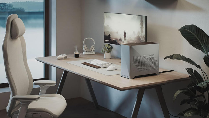 Fractal Design Era 2 ITX PC Case in Silver - Sleek Anodized Aluminum, Solid Walnut Top, Supports 3-S