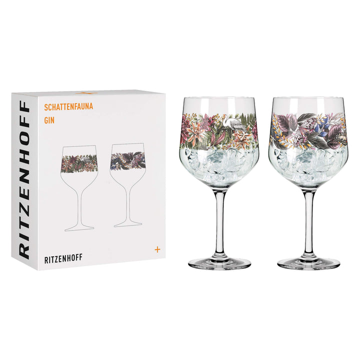 RITZENHOFF 3691001 Gin-Glas 700 ml - Serie Schattenfauna Set Nr. 1 – 2 Stück, Storch & Schmetterling