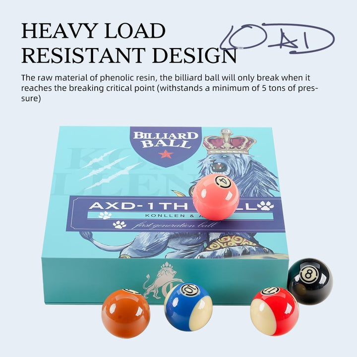 KONLLEN Phenolic Resin Billiard Balls Set 2-1/4'' Regulation Size Tournament Pool Balls Set Pool Tab