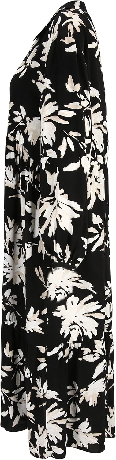 Tamaris Damen AUBURN AOP Langes trapes Kragen Kleid 36 Black Flower Aop, 36 Black Flower Aop