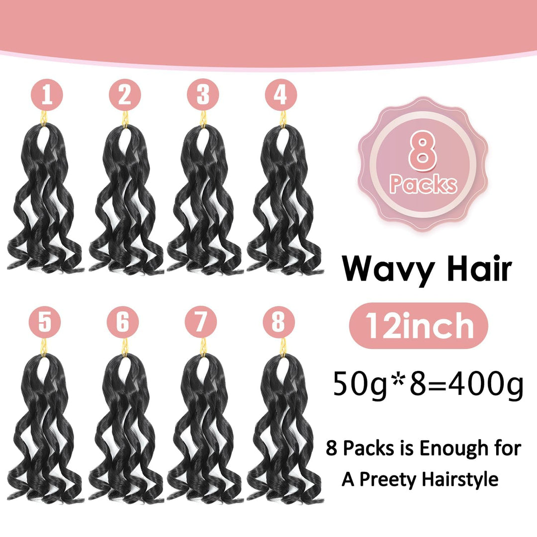WoWCFyyds 8 Packs French Curl Braiding Hair 12 Inch Loose Wave Spiral Curly Braiding Hair Extensions