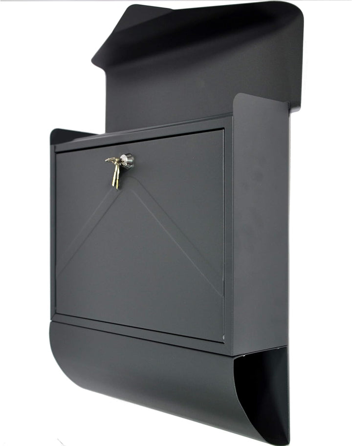 Designer Briefkasten Wandbriefkasten Postkasten mit Zeitungsrolle Zeitungsfach Anthrazitgrau Matt RA