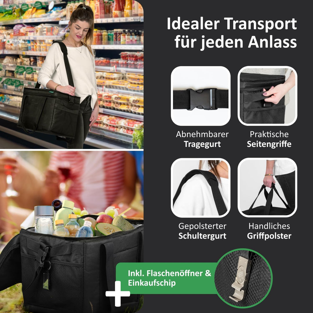 Cottara® Kühltasche Gross mit auslaufsicherer Isolierung 30l – Kühltasche faltbar gross zum Einkaufe