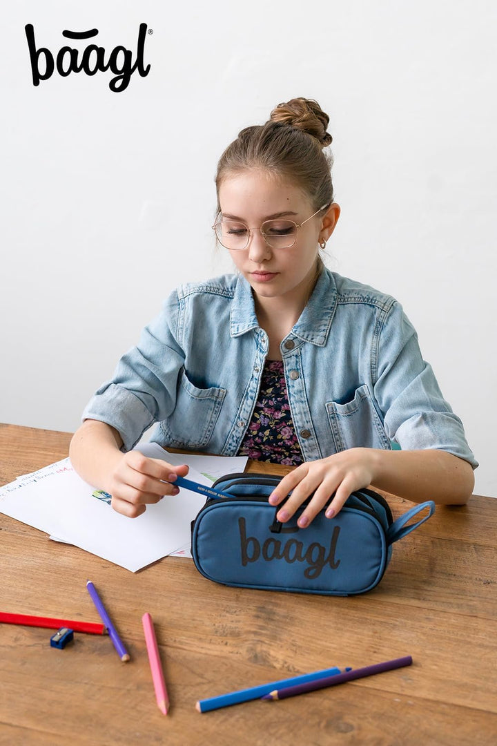 Baagl Federmäppchen Schule Federmappe mit 3 Fächer Teenager - Ocean Blue | Diese Federtasche und das
