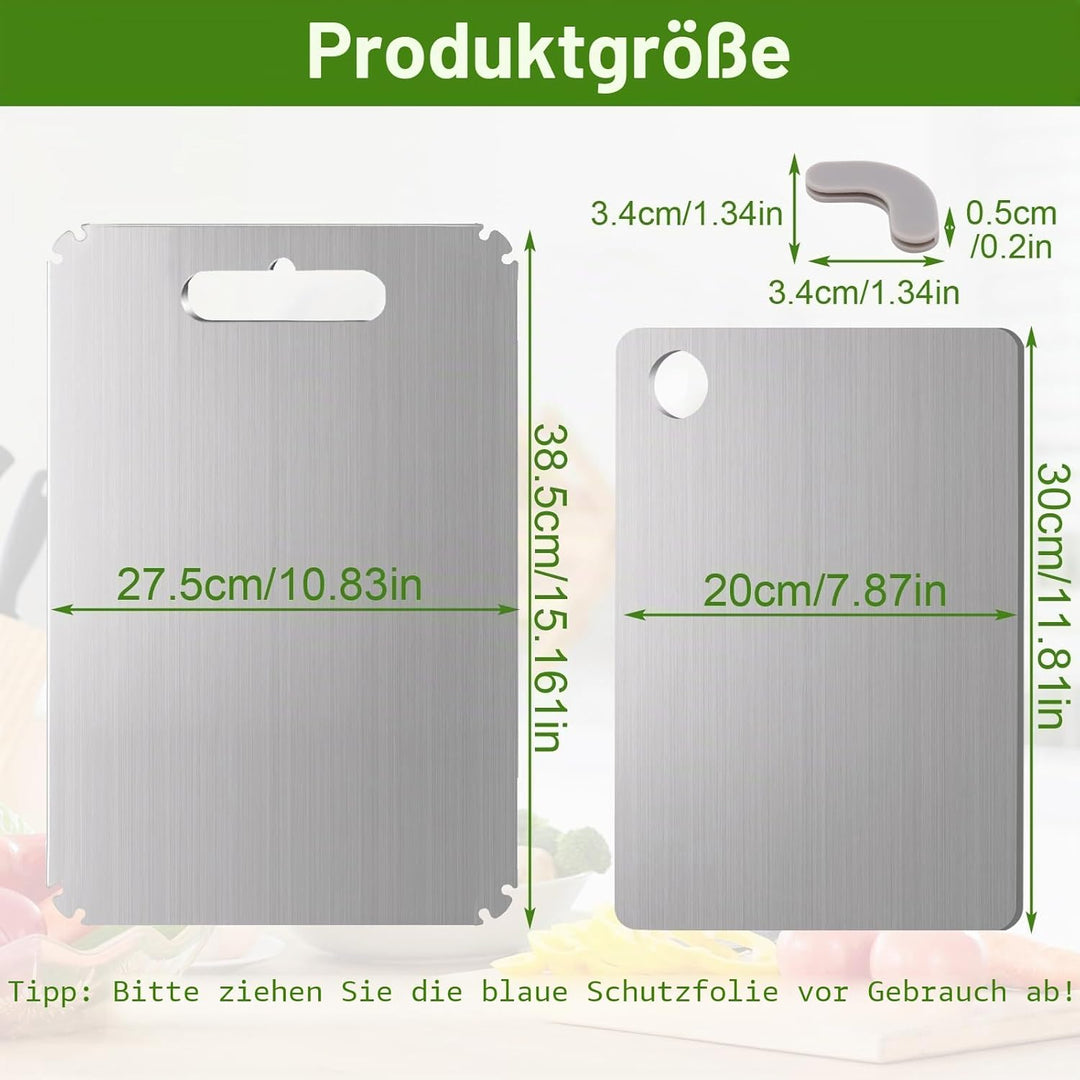 2 Pcs Titan Schneidebrett, SUS316 Schneidebrett Edelstahl Mit Anti-Rutsch-Pad, BPA-frei Doppelseitig