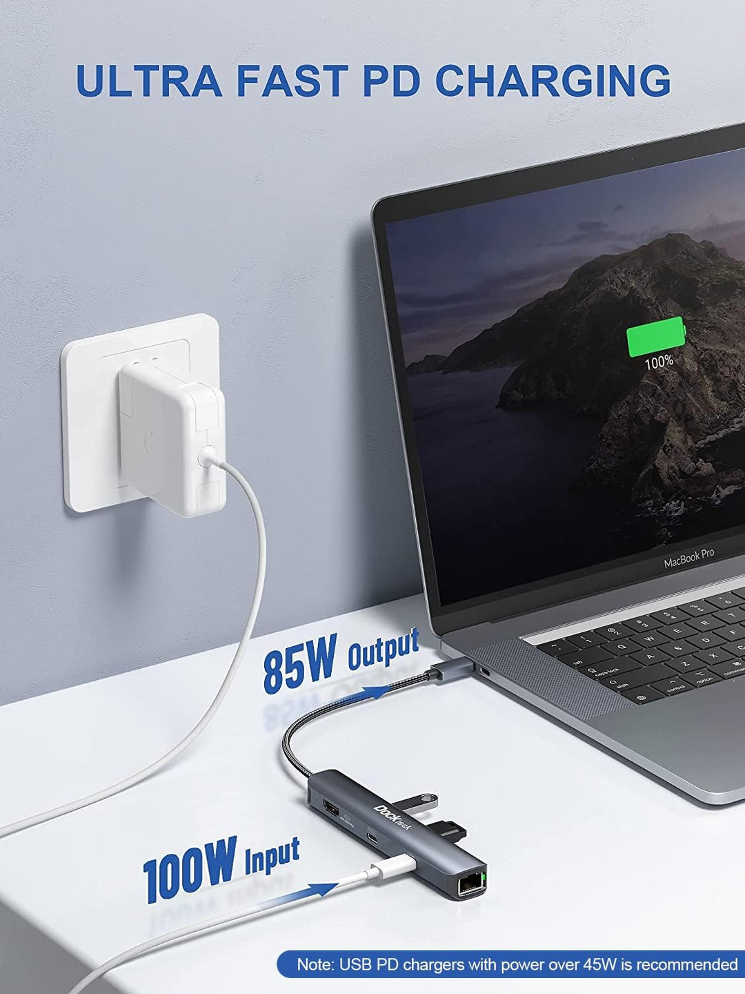 USB C Hub HDMI 4K 60Hz, 6 in 1 Dockteck, Dock Ethernet, MacBook Pro Adapter iPad mit LAN RJ45, 2 USB