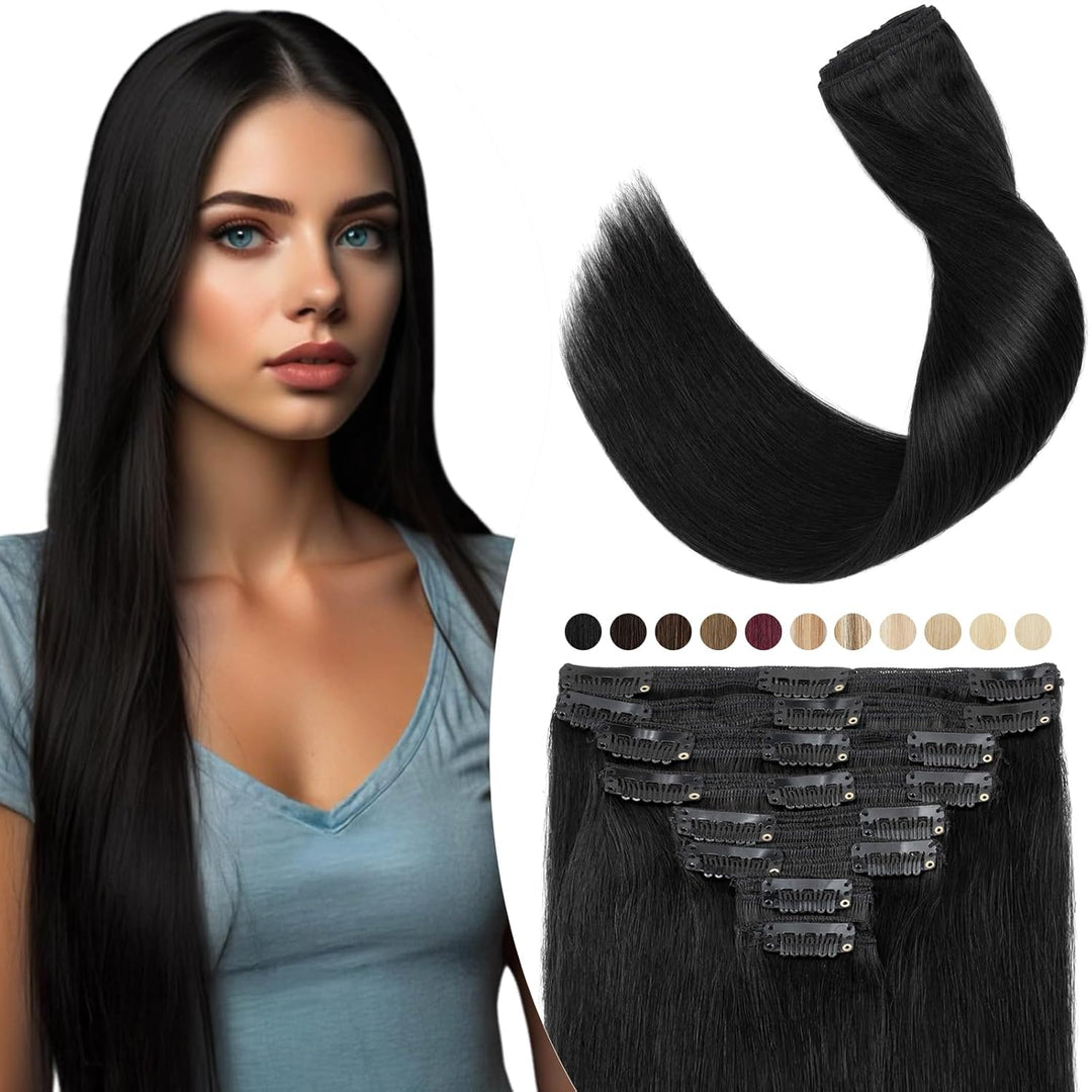 Elailite Clip in Extensions Echthaar Doppelt Tressen für Mädchen Haarverlängerung Haarteil 8 Teilig