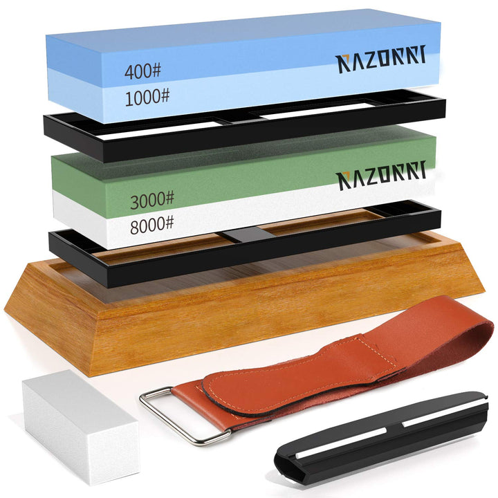 Razorri Abziehsteine Set, doppelseitig 400/1000 und 3000/8000 Grit Schleifsteine mit Abrichtstein, W