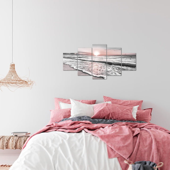 Runa Art Wandbilder Sonnenuntergang Strand 5 Teilig Bild auf Vlies Leinwand Deko Schlafzimmer Wohnzi