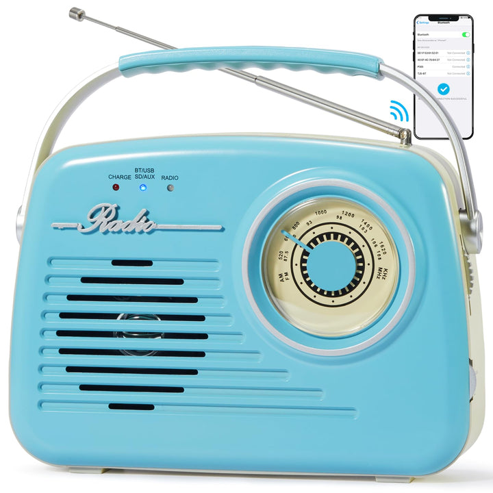 Radios Portable Am Fm, Kleine Retro Vintage Radio Bluetooth, AA-Batterie betriebene Radio oder Steck