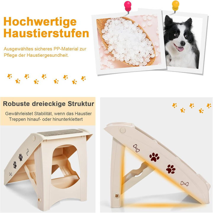 GOPLUS Hundetreppe mit 4 Stufen, Tragbare Tiertreppe aus Kunststoff, Klappbare Treppe für Haustiere,