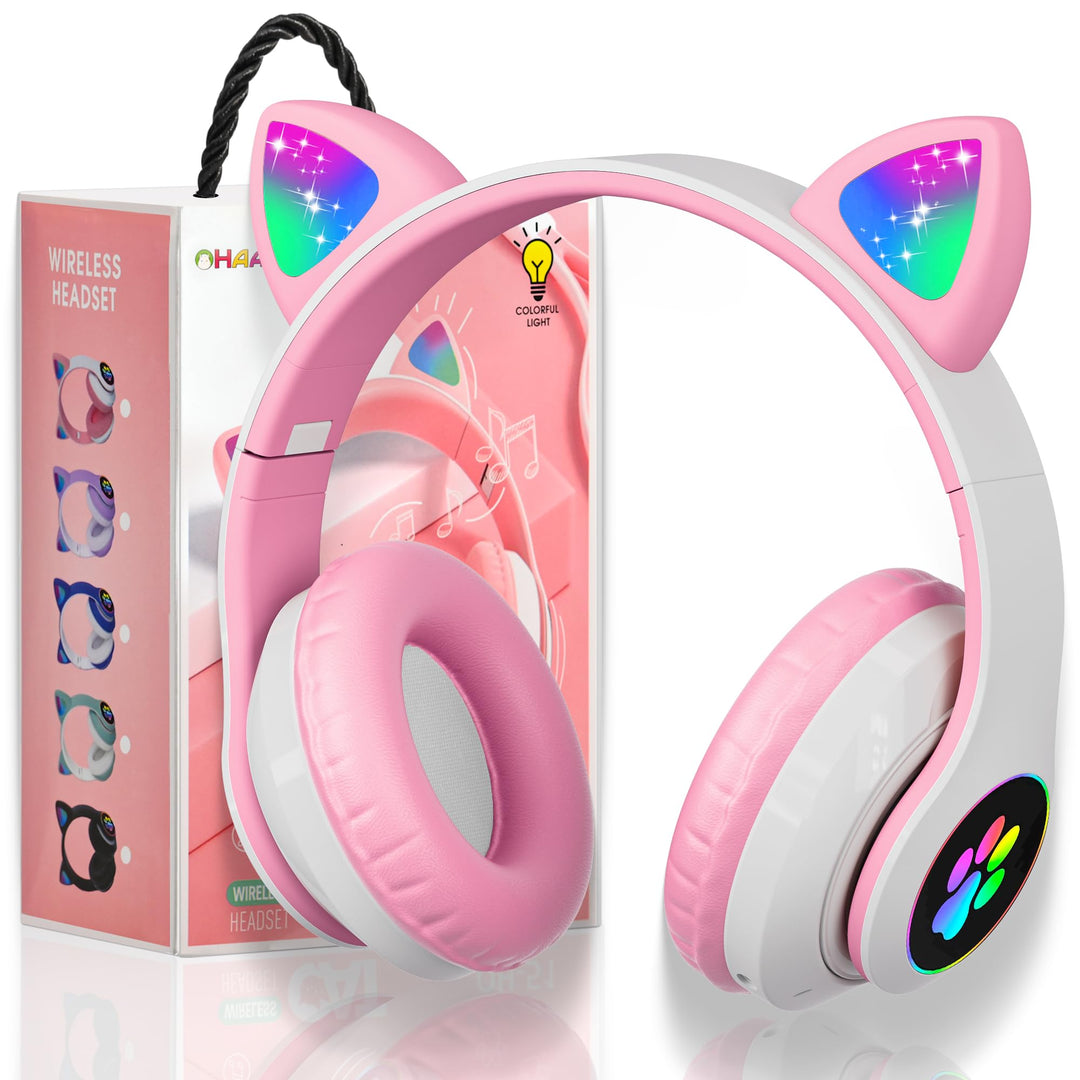 Katzenohr Kopfhörer Kindergeburtstag Geschenke Kind LED Katzenohren Faltbar Kabellose Bluetooth Over