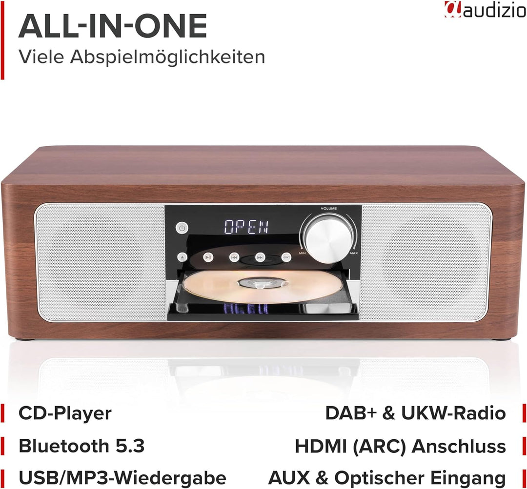 Audizio Lunata - DAB Radio mit CD Player, 100W Stereoanlage mit CD & Bluetooth 5.3 - Musikanlage mit