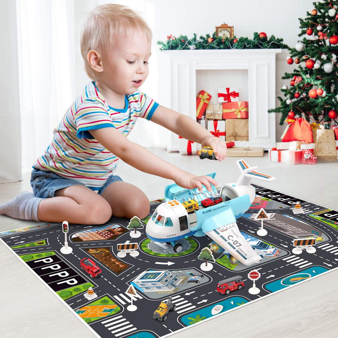 cute stone Toy Airplane Plane Toy with Smoke, Sound and Light, Fricton Powered Airplane with Mini Ca