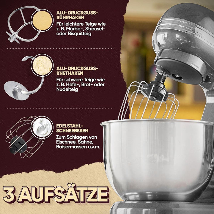 ProfiCook® Küchenmaschine zum backen | Knetmaschine 5L mit starkem 1200W Motor | Teigmaschine inkl.