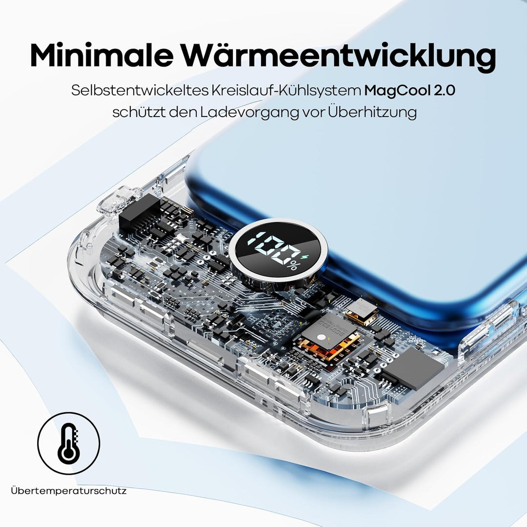 iWALK Mag Safe Wireless Power bank 10000mAh, Qi2 Zertifizierte 15W, 30W Schnellaufladung mit LED und