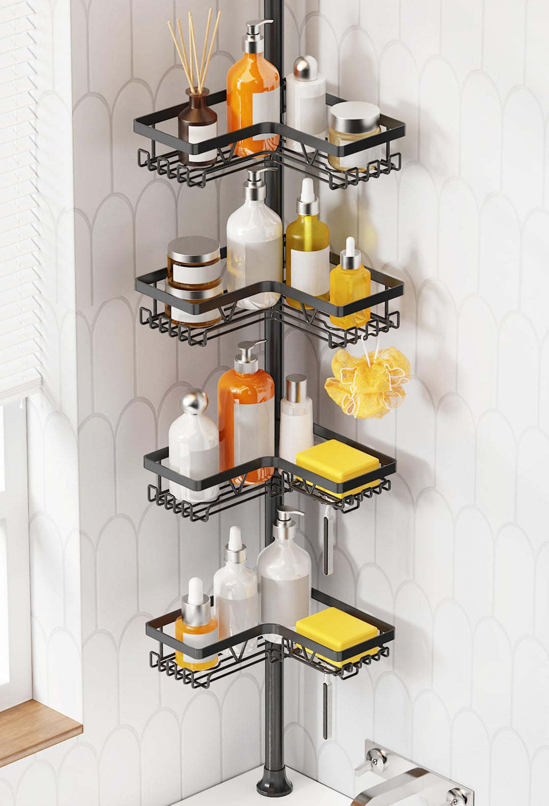 Kegii Teleskop Duschregal Teleskopregal Bad Duschablage Eckregal für Dusche und Badewanne Schwarz Sc