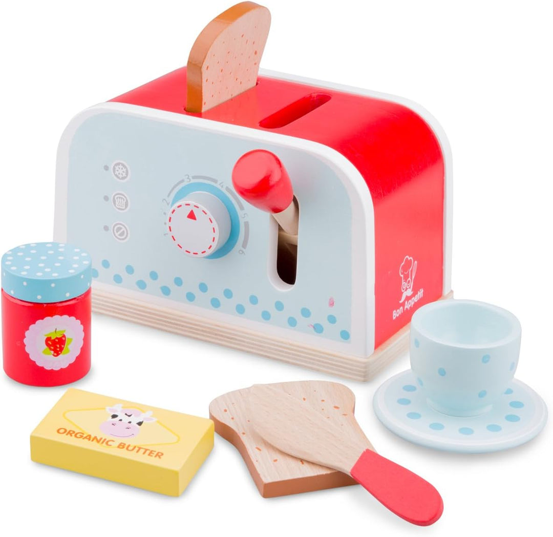 New Classic Toys 10701 New Classic Toys-10701-Kinderrollenspiele-Toaster mit Zubehör, Rot, Toaster,