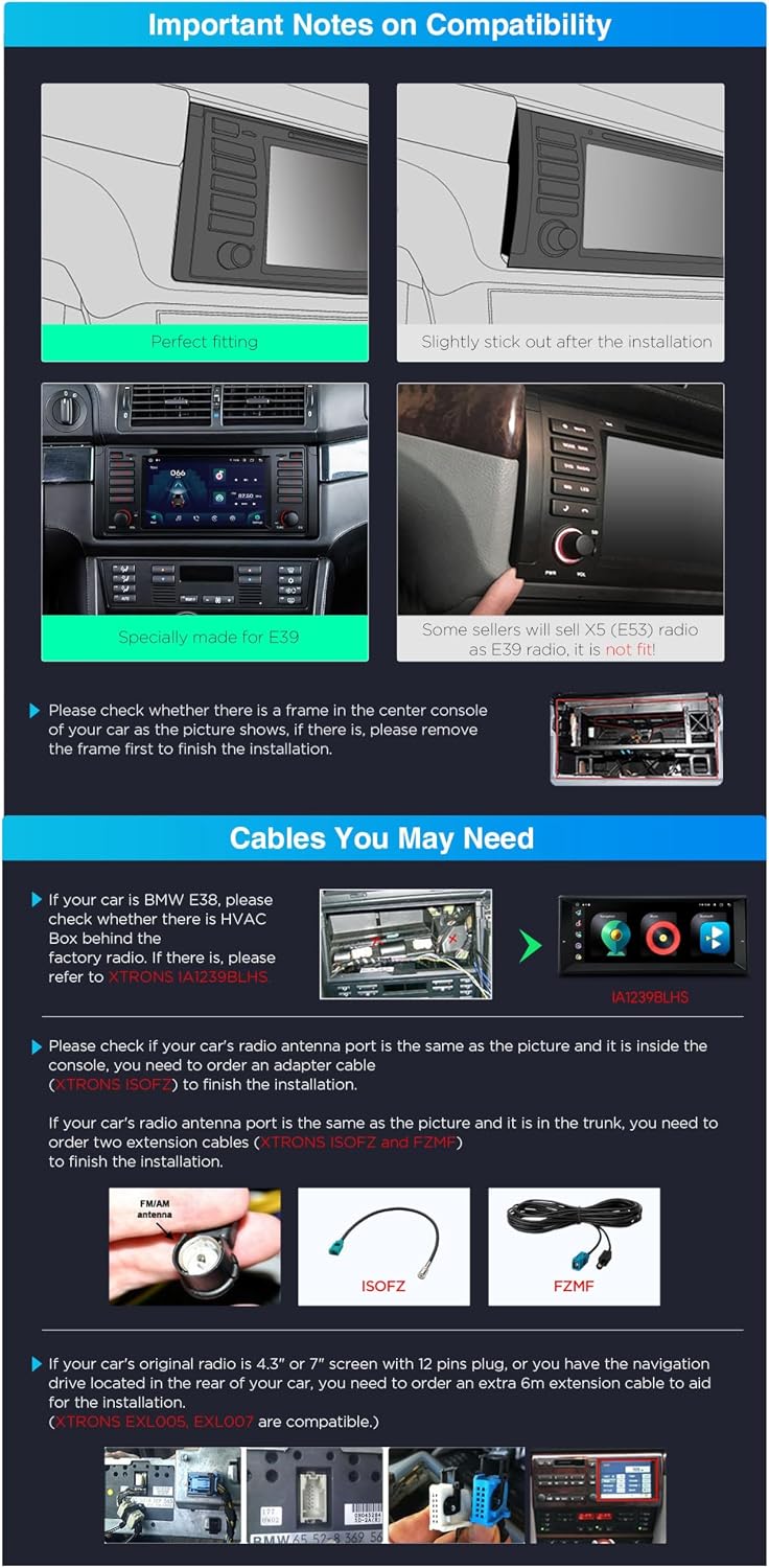 XTRONS 7 Zoll Android 14 Autoradio mit Navi für BMW E39 M5 Octa-Core 4+64GB | IPS Bildschirm Eingeba