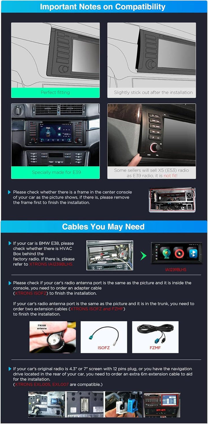 XTRONS 7 Zoll Android 14 Autoradio mit Navi für BMW E39 M5 Octa-Core 4+64GB | IPS Bildschirm Eingeba