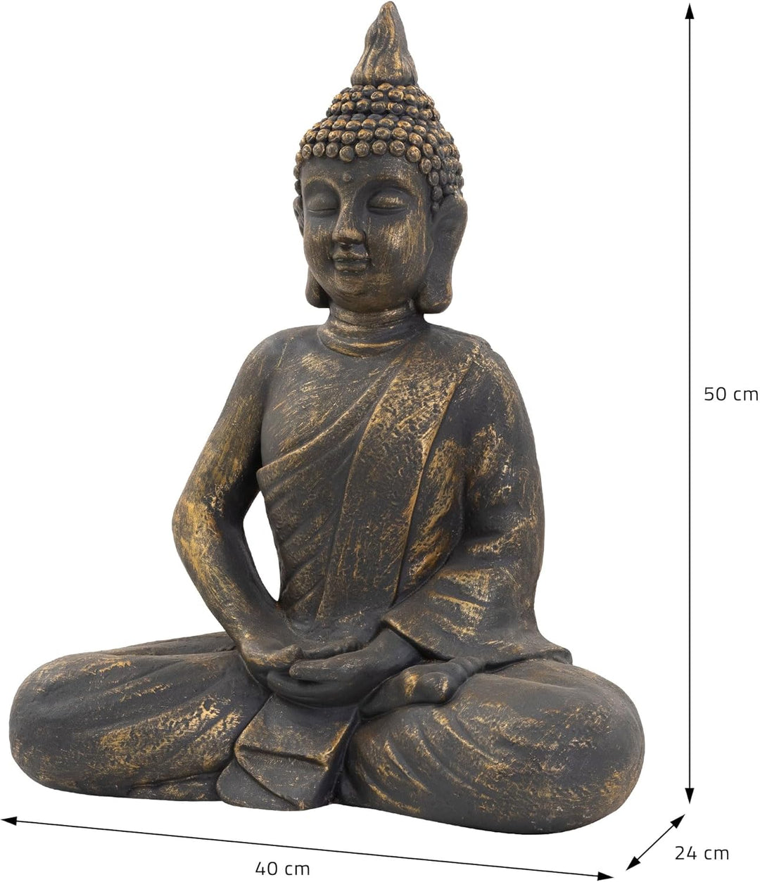 ECD Germany Buddha Figur sitzend, 48cm hoch, aus wetterfestem Polyresin, Bronze, Feng Shui, Buddha S