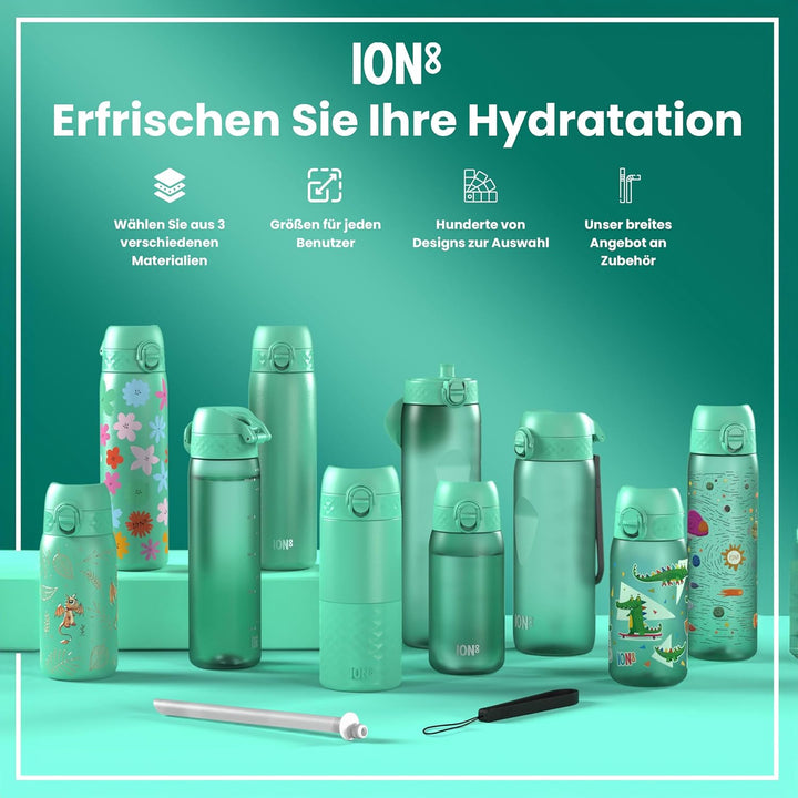 Ion8 Stahl-Trinkflasche, 600 ml, Auslaufsicher, Einhandöffnung, Sichere Verriegelung, Spülmaschinenf