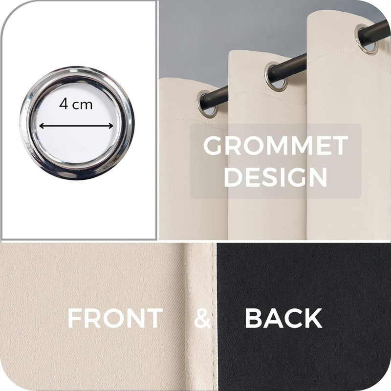 MRTREES Vorhang Blickdicht Beige Gardinen mit Ösen 2er Set, 225 cm Lang, 140 cm Breit, Dicker Stoff