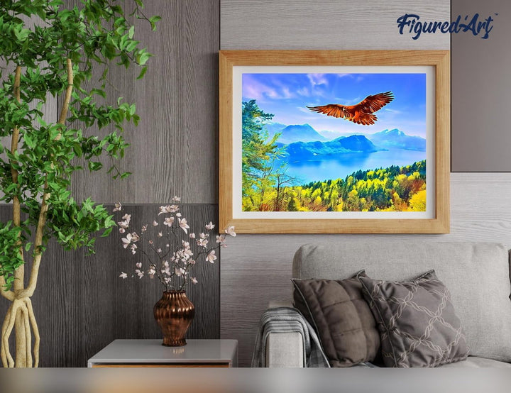 Figured'Art Malen Nach Zahlen Erwachsene Mit Rahmen Adler und schweizer Landschaft - Paint by Number