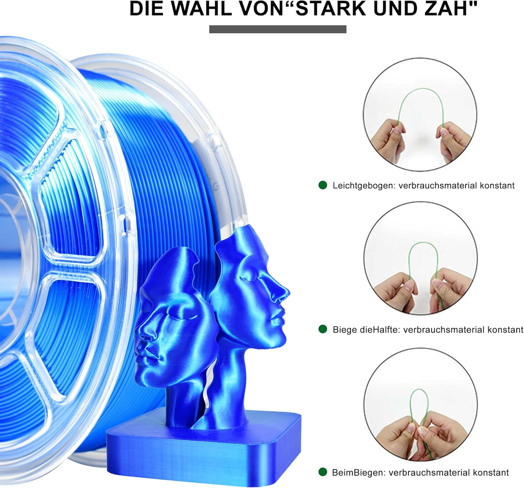 iBOSS PLA+Silk Filament Blau, Glanzendes Metallisches Seiden-3D-Filament1,75mm,Robustes PLA Pro 3D-D