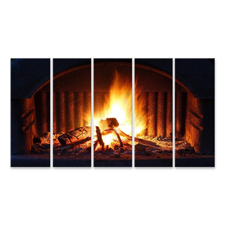 Bild Bilder auf Leinwand Kamin mit Feuer bei Nacht - Aussenaufnahme Wandbild Poster Leinwandbild RCC