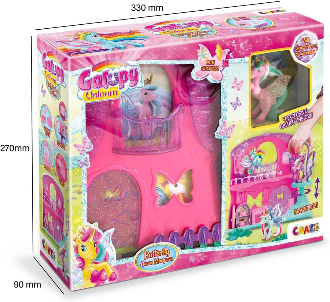 Galupy Unicorn Mariposa House - Spielset mit Einhorn Figur & Haus mit spezieller Aufzugsfunktion & Z
