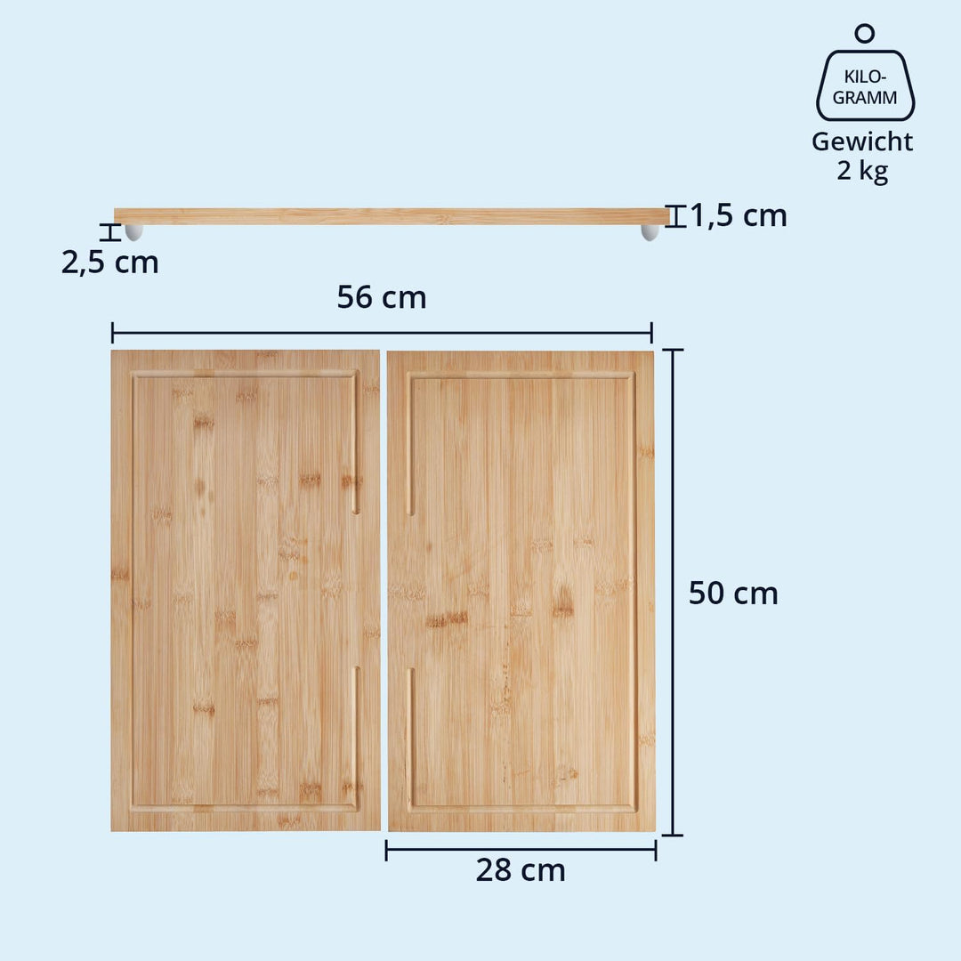 KHG Herdabdeckplatten Bambus 2er-Set je 50x28 cm Holz braun, Kochfeld-Abdeckung für alle Herdarten i