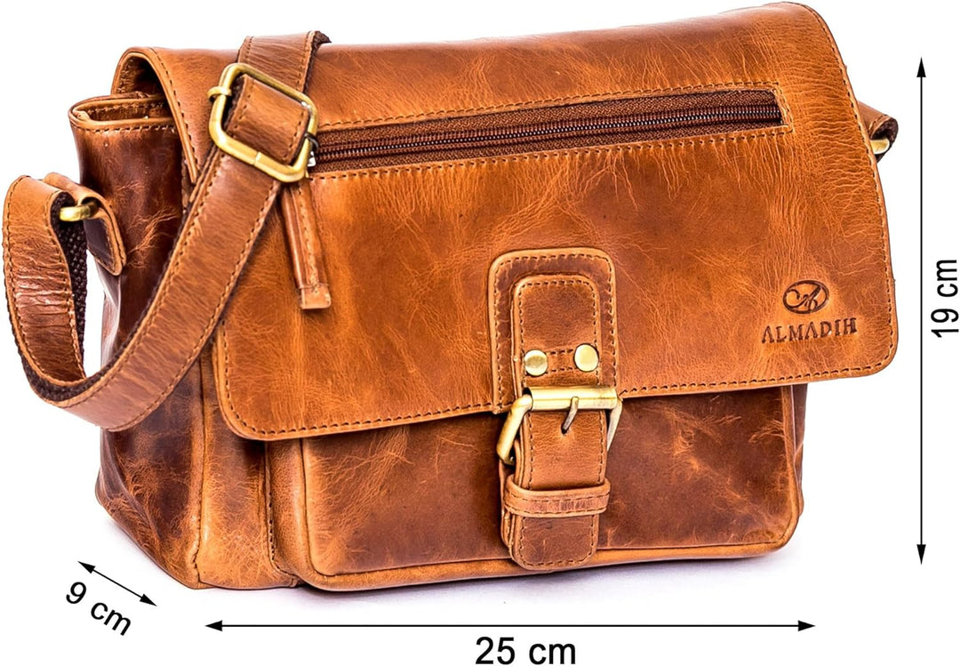 ALMADIH Premium Leder Unisex Umhängetasche KIM - Ledertasche Handtasche Messenger Schultertasche Fre