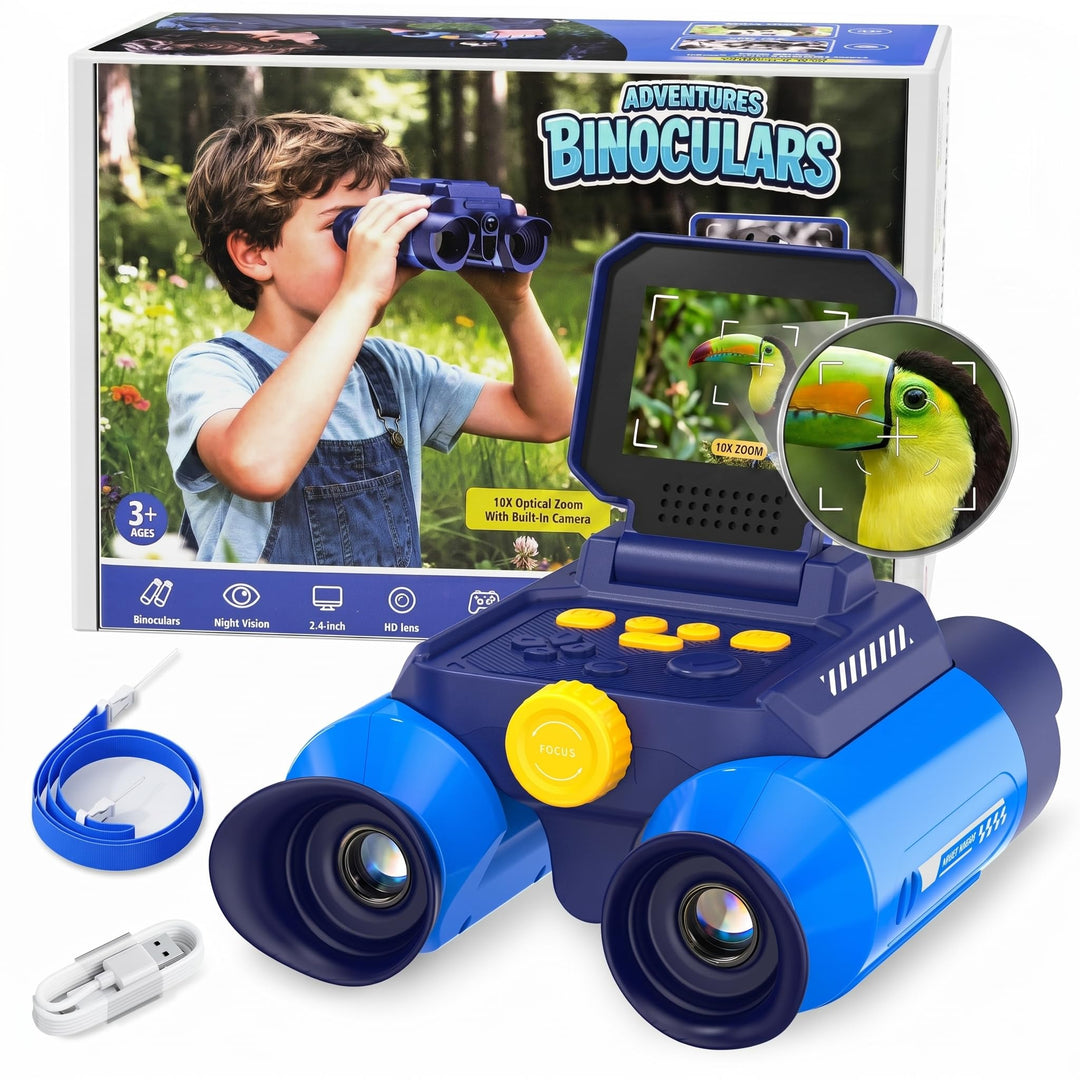 Kinder Fernglas 10x Zoom mit Kamera &amp; Nachtsicht – Blau | 25mm Okular, 2,4" Display, 48MP Fotos, 108