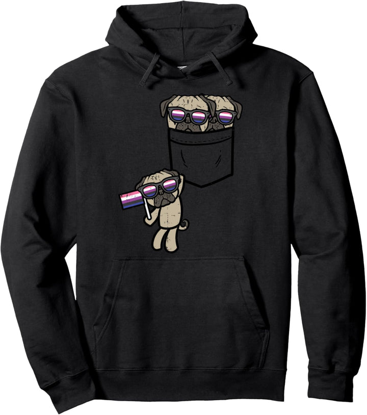Pugs In Pocket Dogs LGBTQ Genderfluid Flag Non-Binary Pullover Hoodie