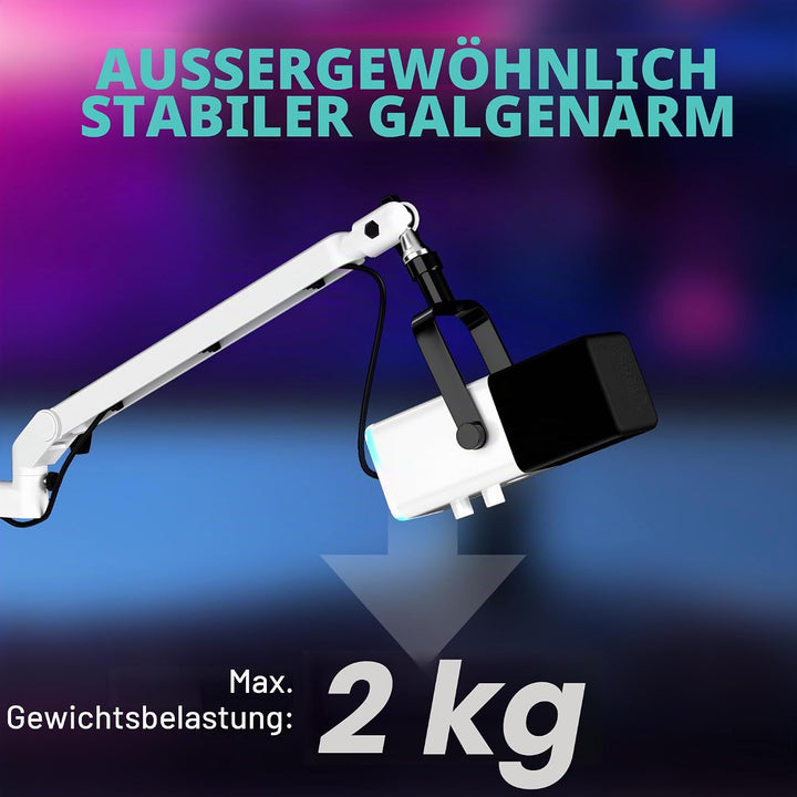 Mikrofonarm Niedrigprofil mit 15cm Verlängerung, Verstellbarer Mikrofonarm aus Metall, Kabelmanageme