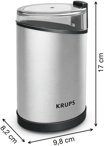 KRUPS Fast Touch GX204D Elektrische Kaffeemühle mit 200 W Leistung, 75 g, Schwarz, Rostfreier Edelst